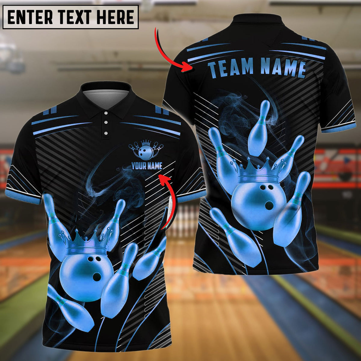 BlueJose Bowling And Pins King Crown Customized Name 3D Shirt ( 6 Colors)