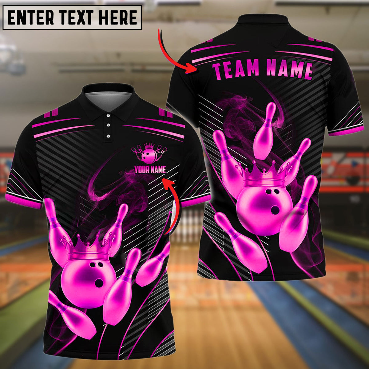 BlueJose Bowling And Pins King Crown Customized Name 3D Shirt ( 6 Colors)