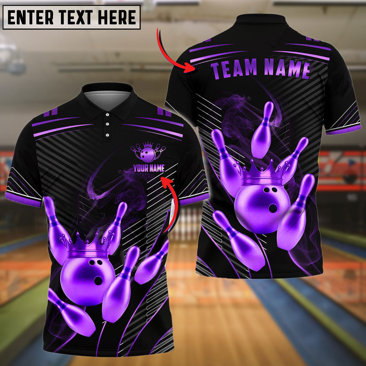 BlueJose Bowling And Pins King Crown Customized Name 3D Shirt ( 6 Colors)
