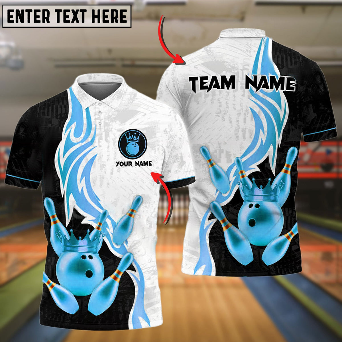 BlueJose Bowling And Pins Luxury Crown Multicolor Customized Name 3D Shirt (4 Colors)