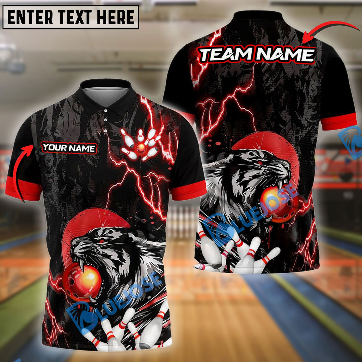 BlueJose Bowling And Pins Thunder Tiger Multicolor Options Personalized Name, Team Name 3D Shirt (4 Colors)
