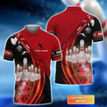 BlueJose Red Bowling Ballin Motionand the Pins Personalized Name 3D Shirt