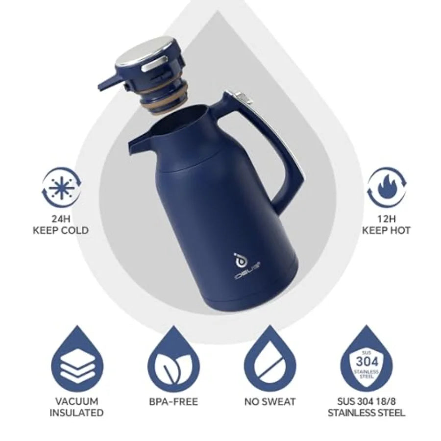 Thermal Coffee Carafe 68oz 2000ml Stainless Steel Double Wall Insulated Vacuum Flask Water Jug Coffee Server and Beverage Dispe