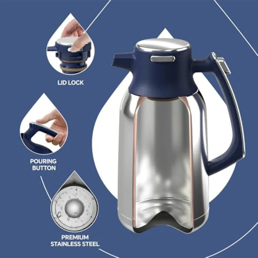 Thermal Coffee Carafe 68oz 2000ml Stainless Steel Double Wall Insulated Vacuum Flask Water Jug Coffee Server and Beverage Dispe