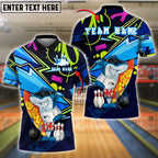 BlueJose Bowling Cool Shark With Surfboard Tropical Style Customized Name, Team Name 3D Shirt (4 Colors)