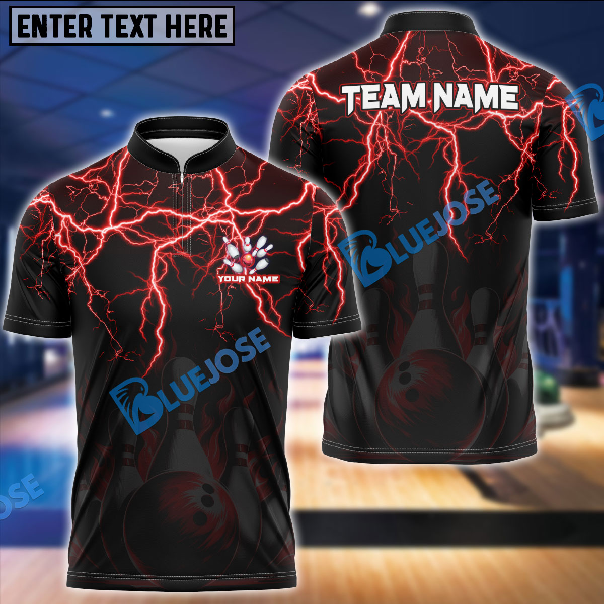 BlueJose Bowling And Pins Thunder Storm Pattern Customized Name 3D Shirt (4 Colors)