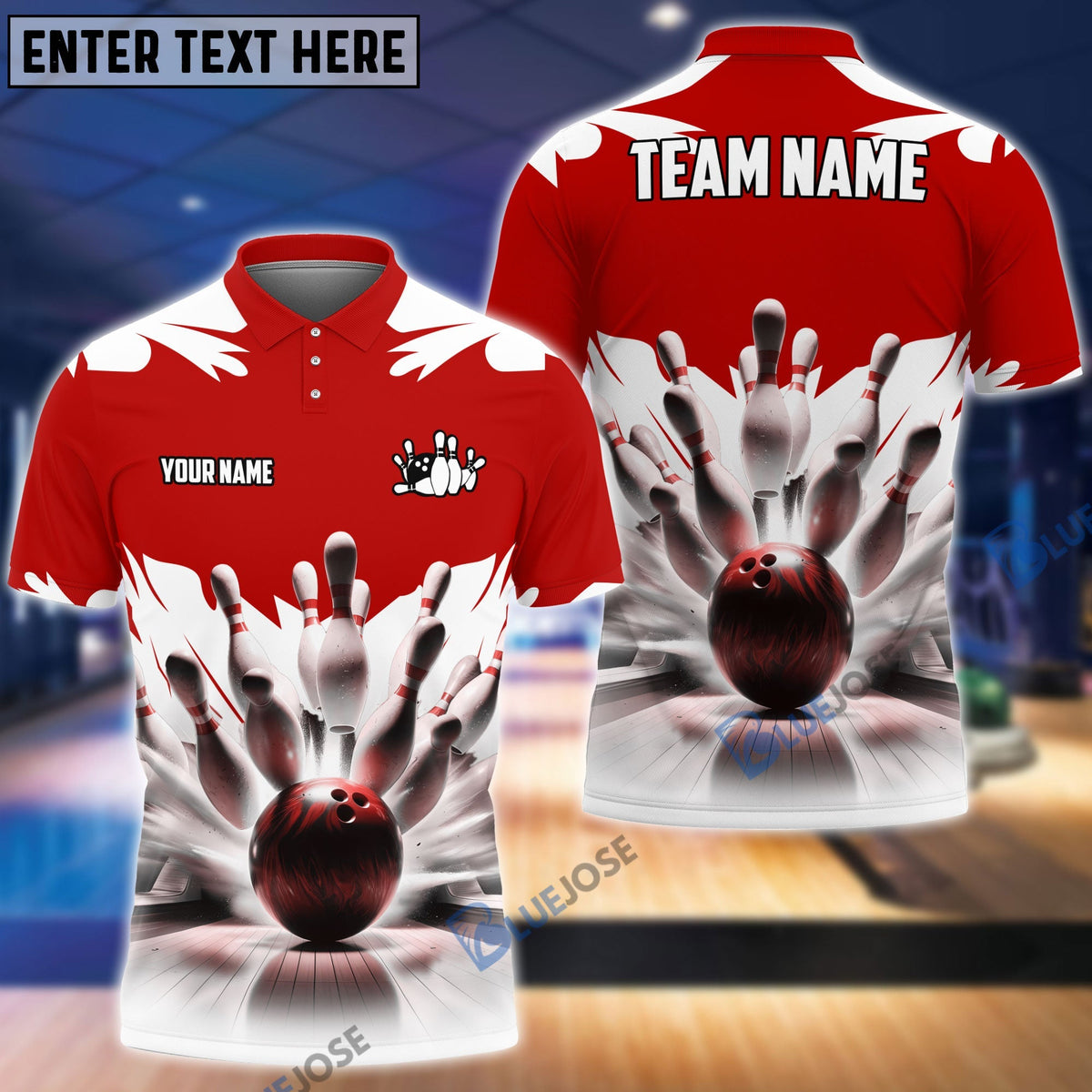 BlueJose Bowling And Pins Ice Age Pattern Customized Name Women Polo Shirt (5 Colors)