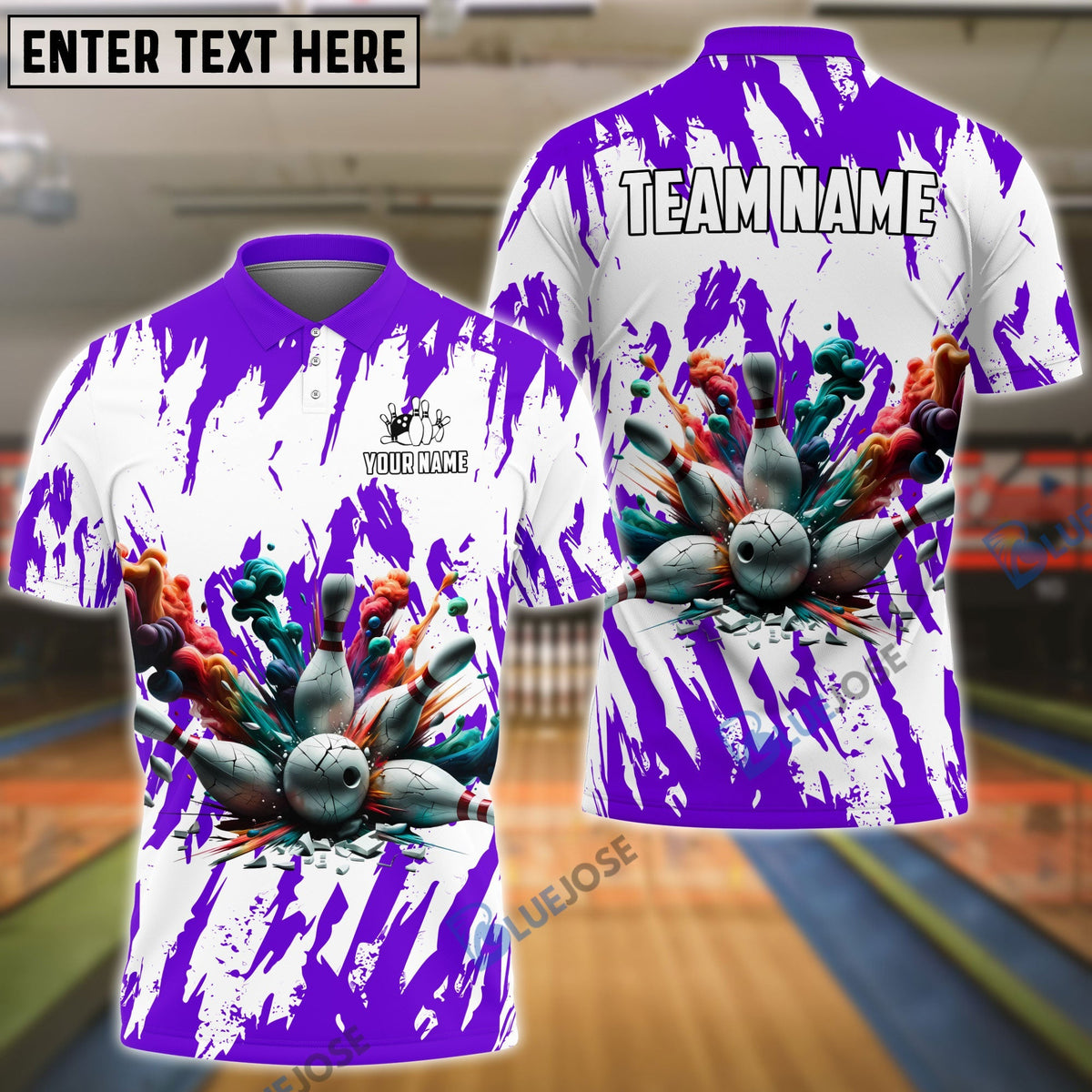 BlueJose Bowling And Pins Ink Broken Pattern Customized Name 3D Shirt (5 Colors)