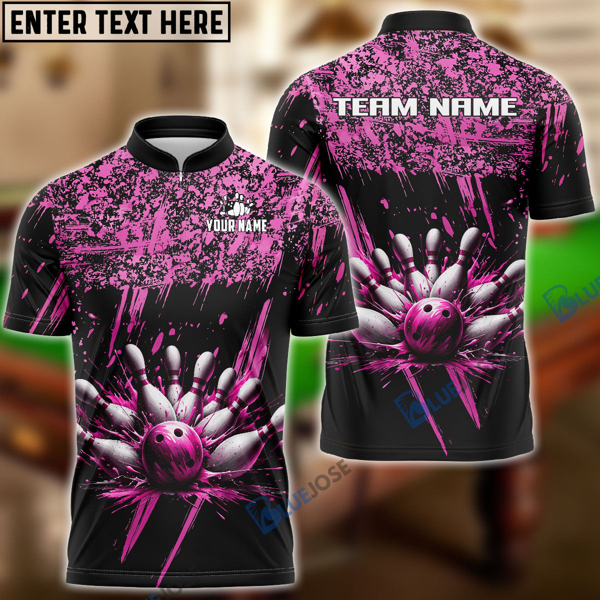 BlueJose Bowling And Pins Ink Pattern Customized Name 3D Shirt (5 Colors)