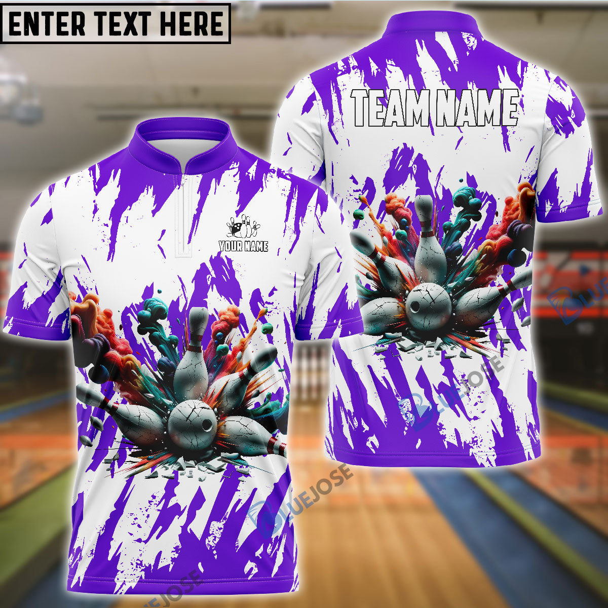 BlueJose Bowling And Pins Ink Broken Pattern Customized Name 3D Shirt (5 Colors)