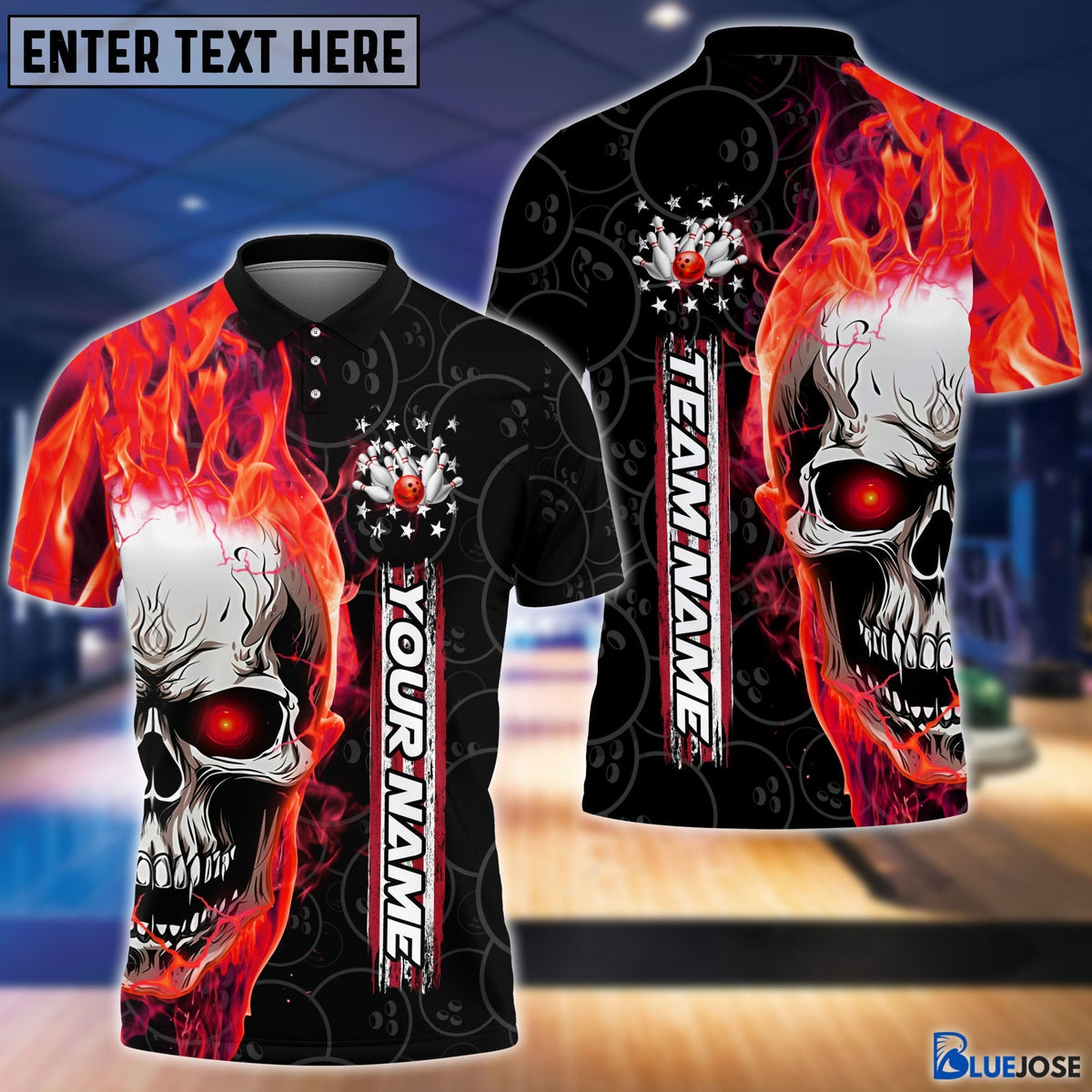 BlueJose Personalized Name and Team Name Skull Fire Winner Bowling and Pins Multicolor 3D Shirt, Personalized Shirts For Bowling Players