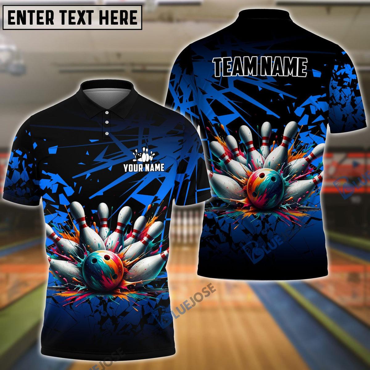 BlueJose Bowling And Pins Diamond Broken Customized Name 3D Shirt (4 Colors)