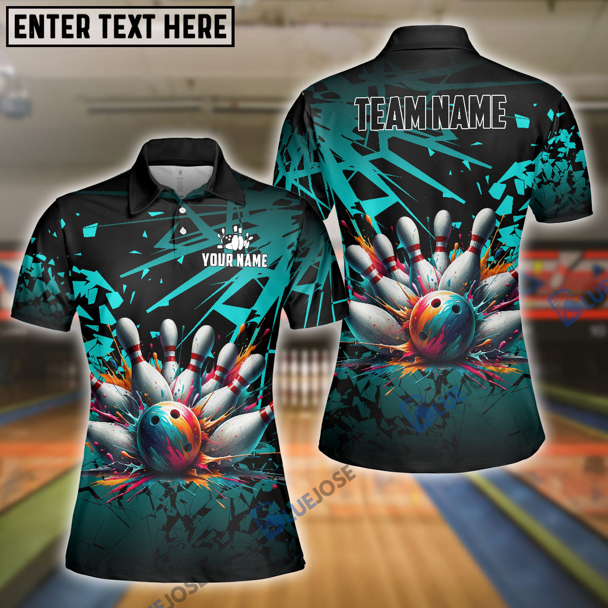 BlueJose Bowling And Pins Diamond Broken Customized Name 3D Shirt for Women (4 Colors)
