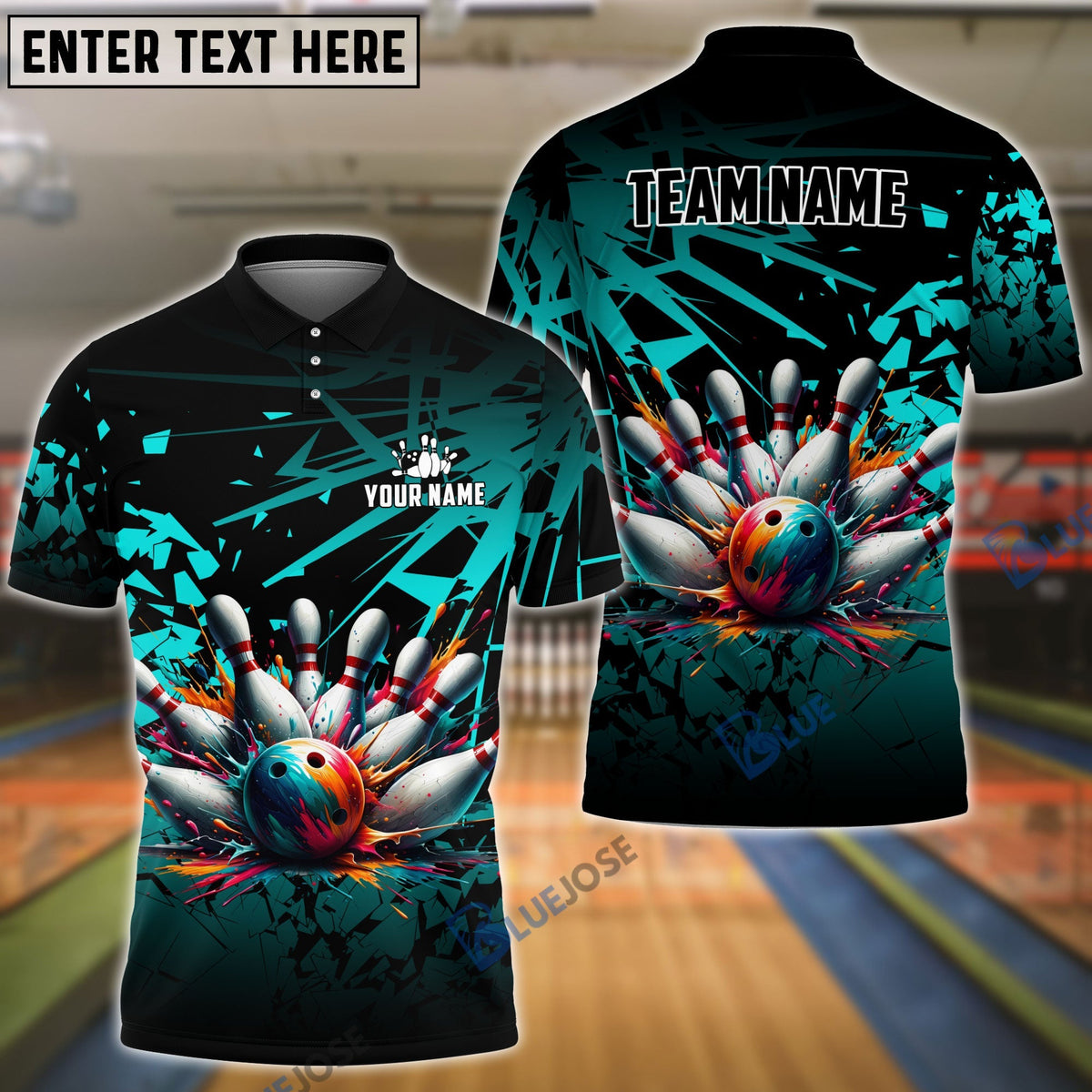 BlueJose Bowling And Pins Diamond Broken Customized Name 3D Shirt (4 Colors)