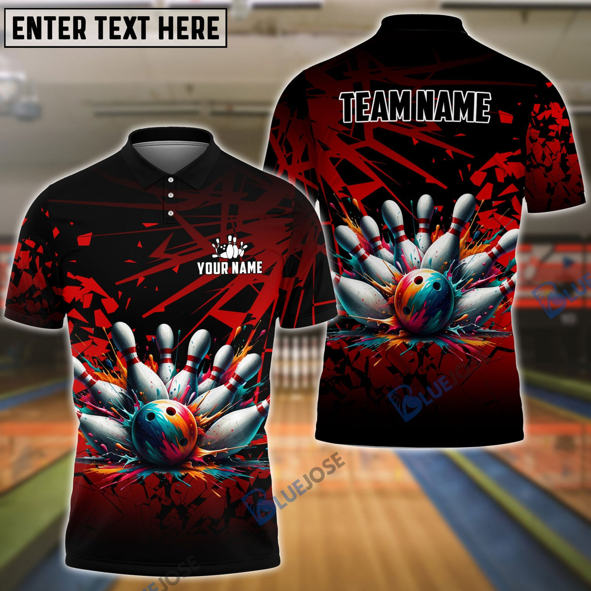 BlueJose Bowling And Pins Diamond Broken Customized Name 3D Shirt (4 Colors)