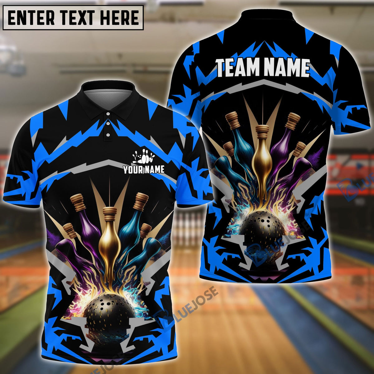 BlueJose Bowling Break Pins Pattern Customized Name 3D Shirt (4 Colors)