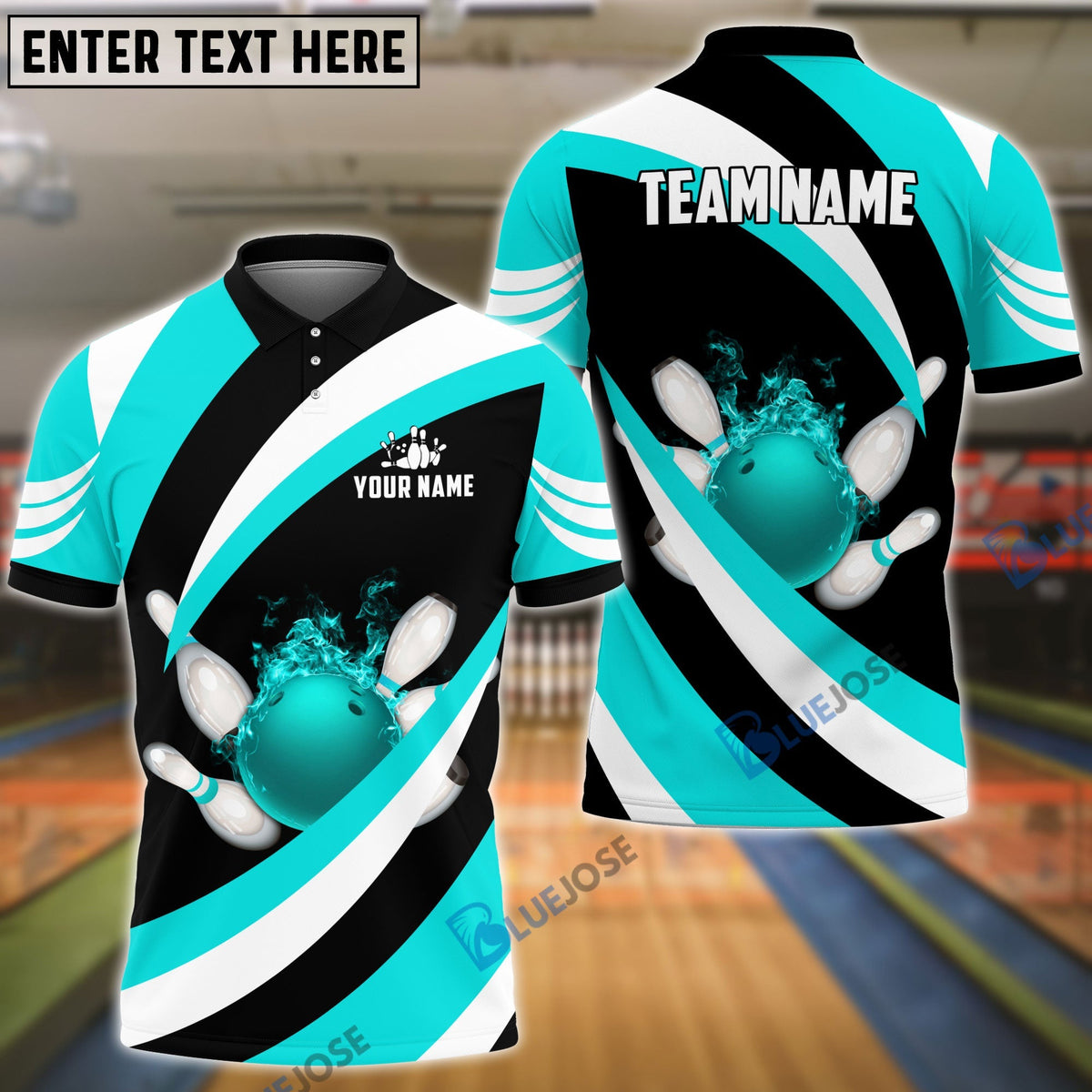 BlueJose Bowling and Pins Wave Pattern Customized Name 3D Shirt (4 Colors)