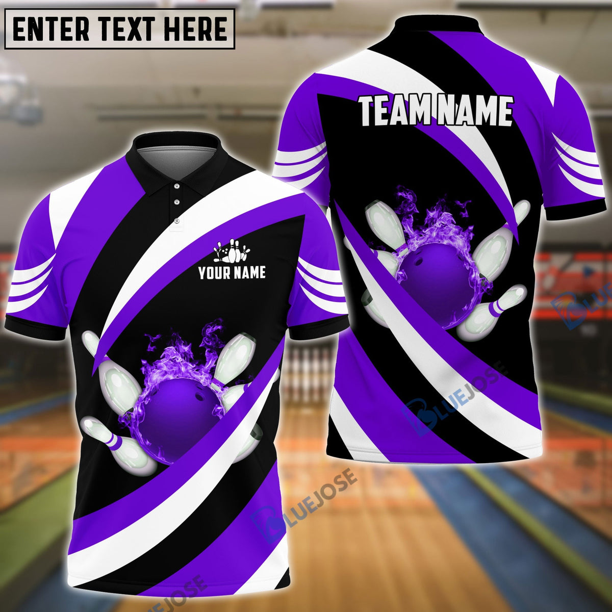 BlueJose Bowling and Pins Wave Pattern Customized Name 3D Shirt (4 Colors)