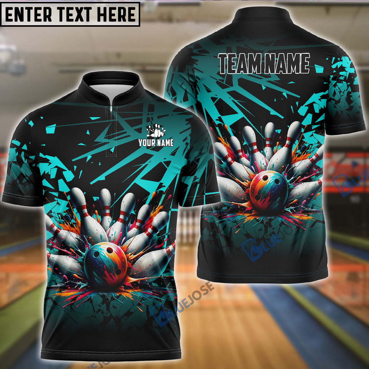 BlueJose Bowling And Pins Diamond Broken Customized Name 3D Shirt (4 Colors)