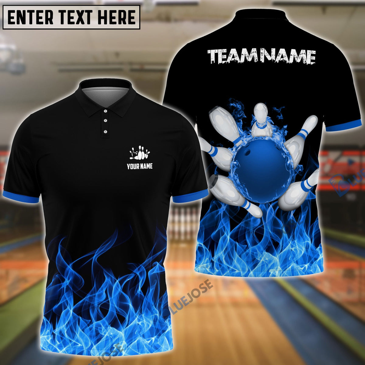 BlueJose Bowling And Pins Ink Fire Pattern Customized Name 3D Shirt (4 Colors)