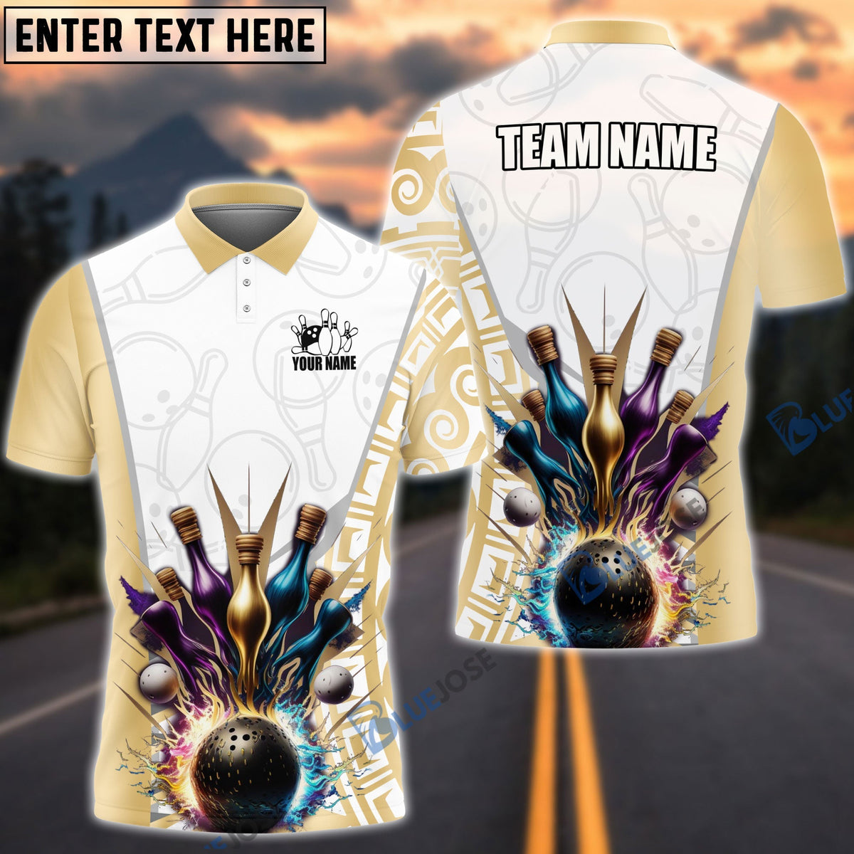 BlueJose Bowling And Pins Antique Pattern Customized Name, Team Name 3D Shirt (6 Colors)