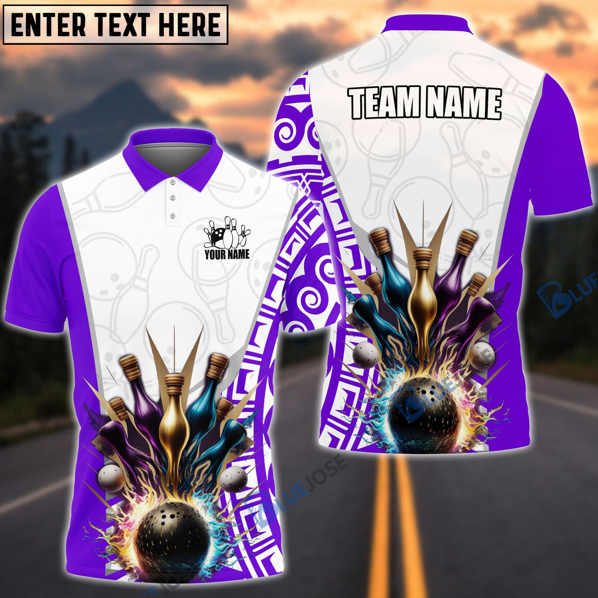 BlueJose Bowling And Pins Antique Pattern Customized Name, Team Name 3D Shirt (6 Colors)