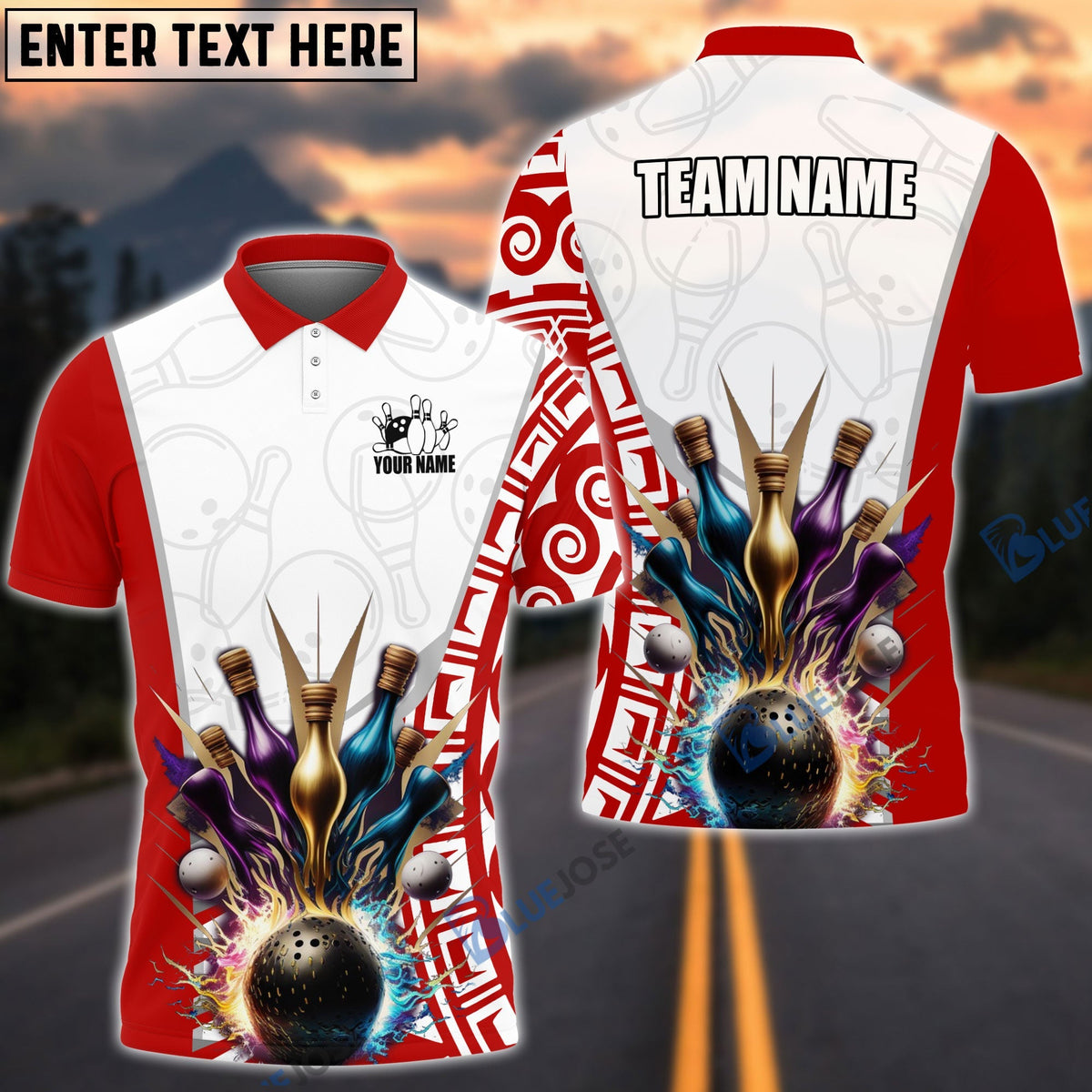 BlueJose Bowling And Pins Antique Pattern Customized Name, Team Name 3D Shirt (6 Colors)