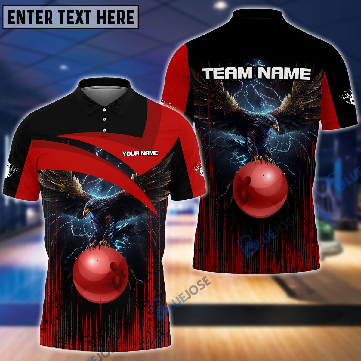 BlueJose Bowling And Pins Premium Eagle Customized Name 3D Shirt (4 Colors)