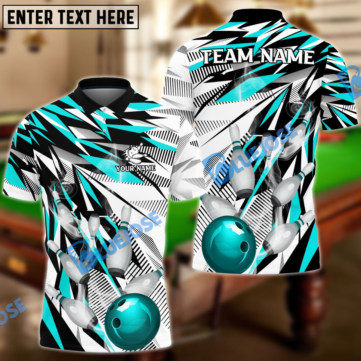 BlueJose Bowling And Pins Diamonds Dart Personalized Name, Team Name Unisex Shirt