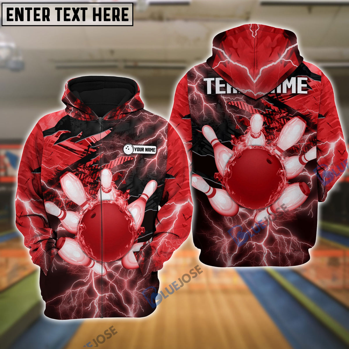 BlueJose Thunder Power Bowling And Pins Personalized Name Team Name 3D Shirt