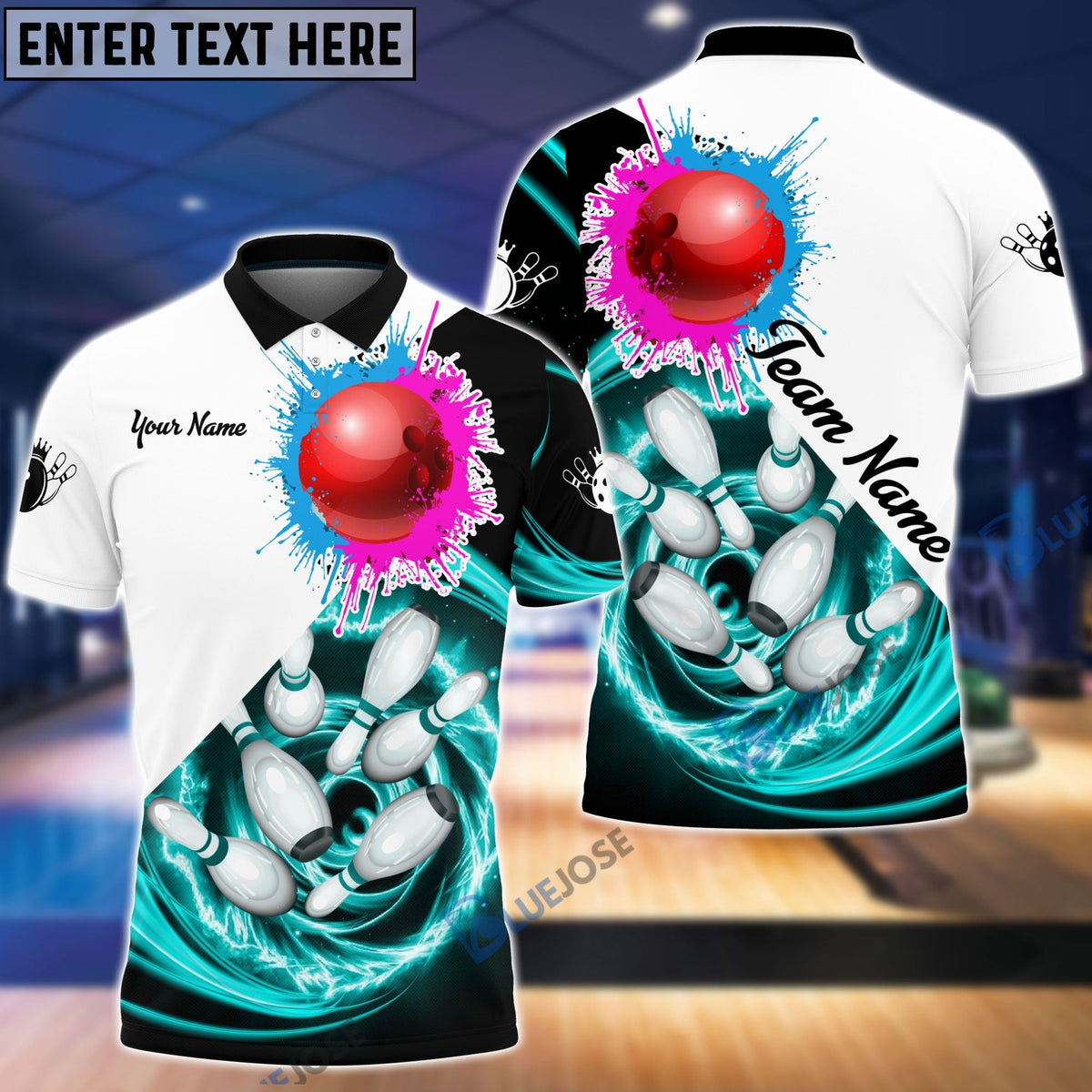 BlueJose Bowling Strike Paint Color Personalized Name, Team Name 3D Shirt