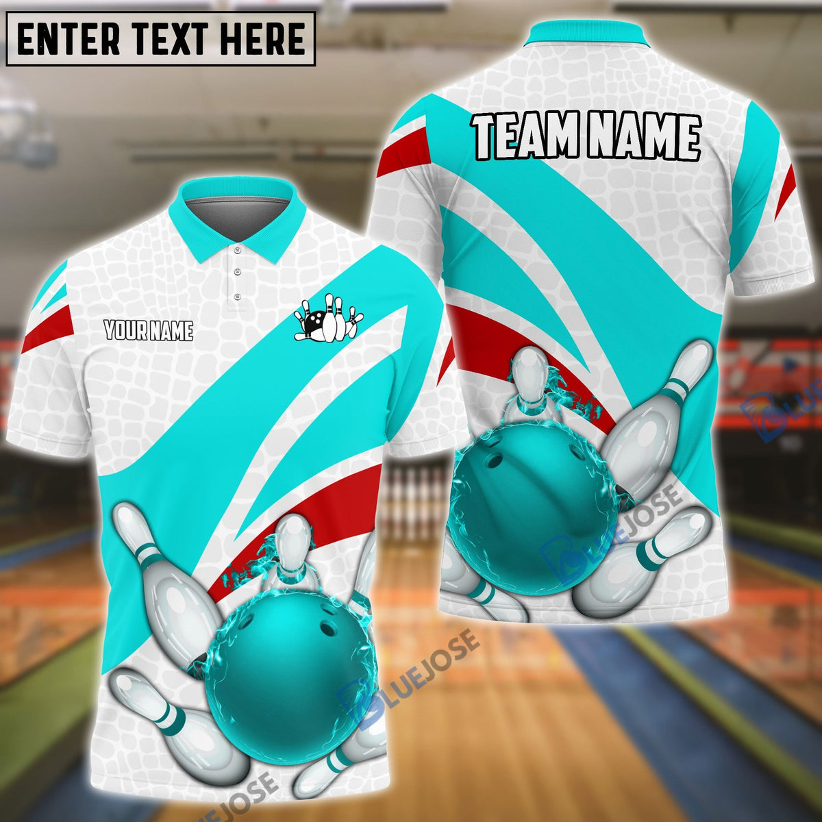 BlueJose Bowling And Pins Ribbon Pattern Customized Name, Team Name 3D Shirt (4 Colors)