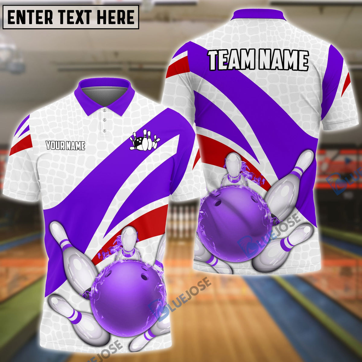 BlueJose Bowling And Pins Ribbon Pattern Customized Name, Team Name 3D Shirt (4 Colors)