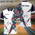 BlueJose Bowling And Pins Happy Bowling Pattern Customized Name, Team Name Shirt For Kids