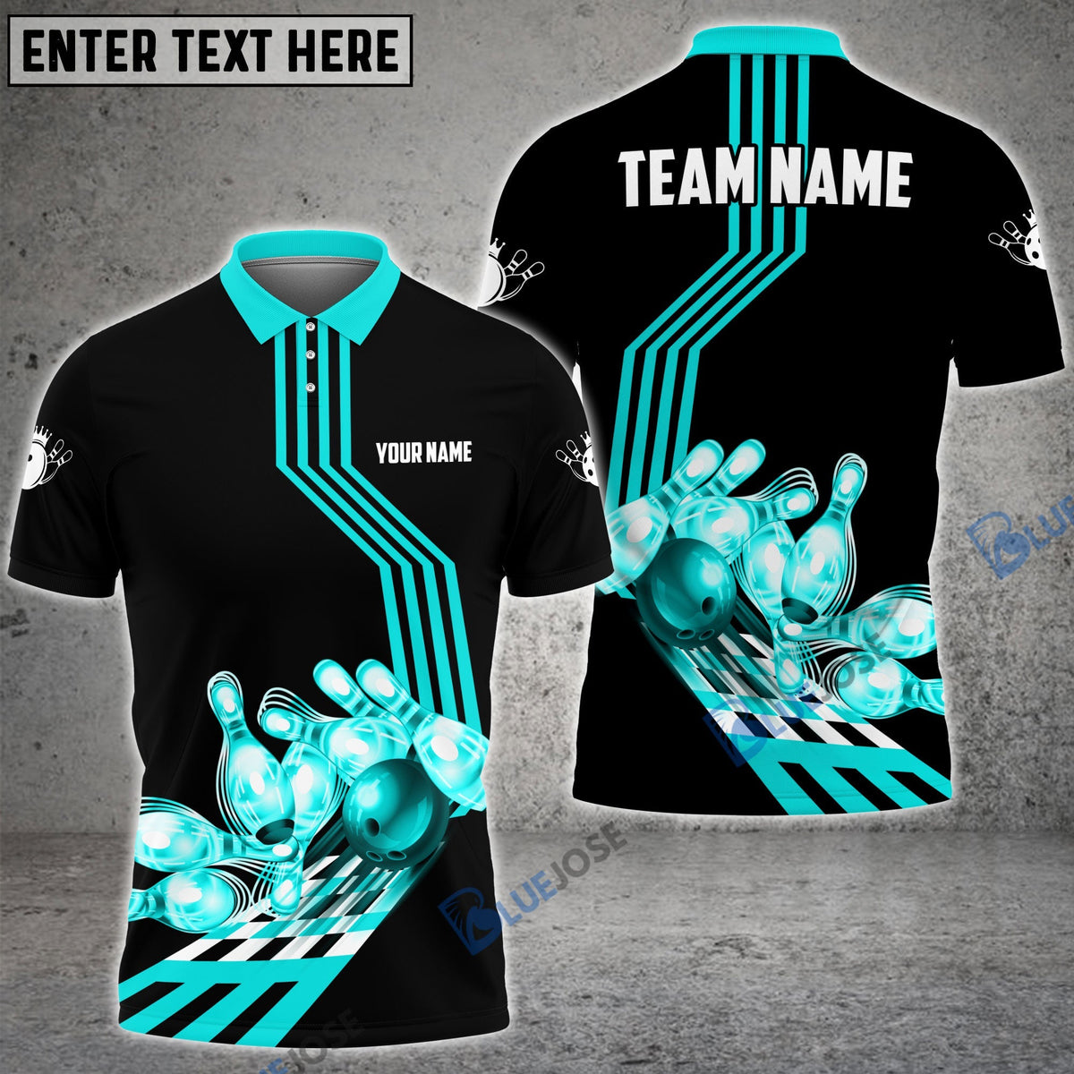BlueJose Bowling Ball and Pins Break Personalized Name, Team Name 3D Shirt