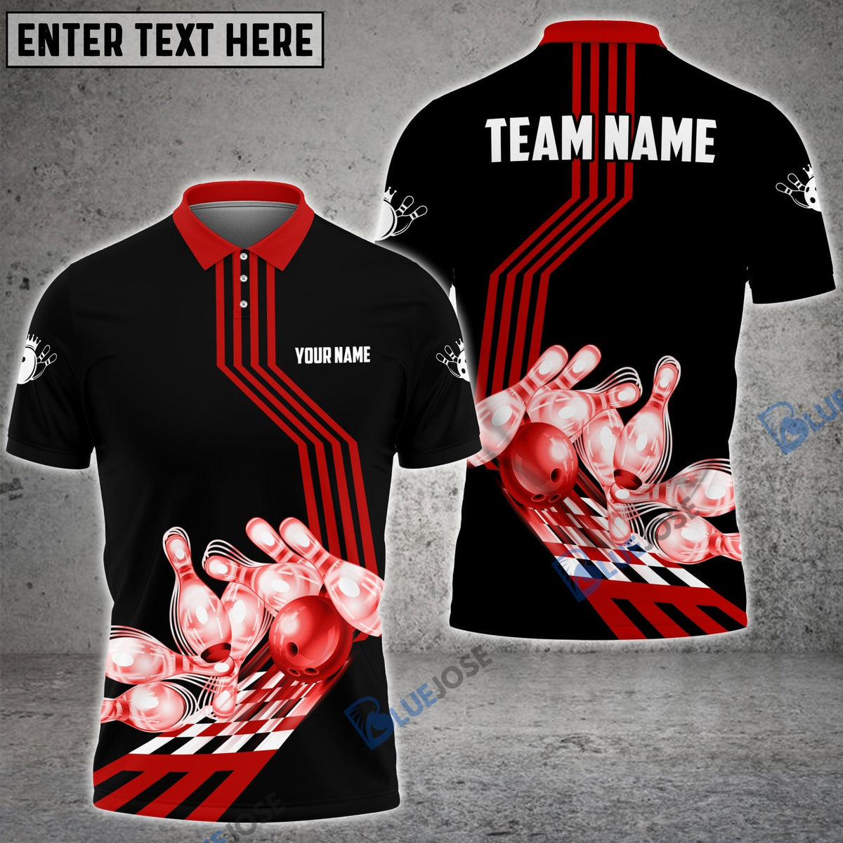 BlueJose Bowling Ball and Pins Break Personalized Name, Team Name 3D Shirt