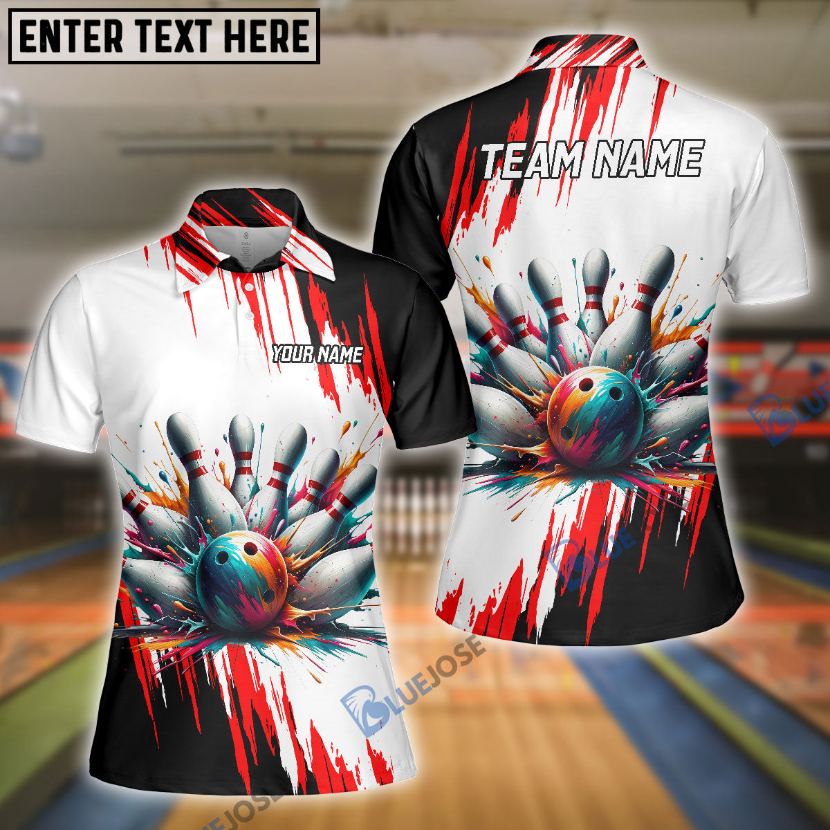 BlueJose Bowling And Pins Black Red Customized Name 3D Shirt
