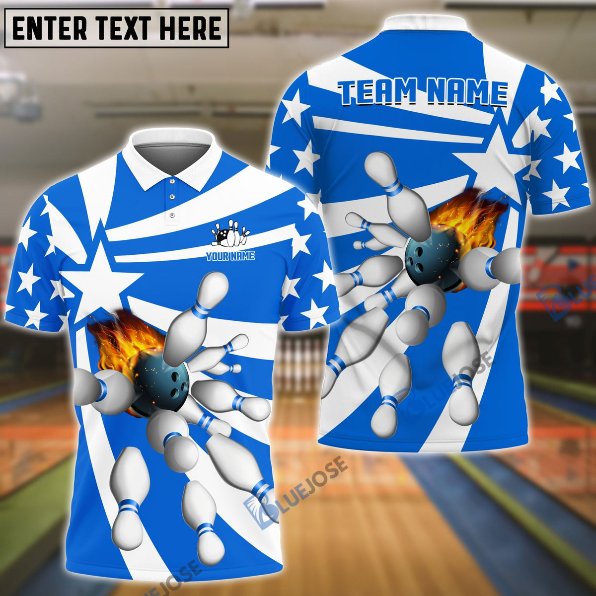 BlueJose Bowling And Pins Star Pattern Customized Name 3D Shirt (5 Colors)