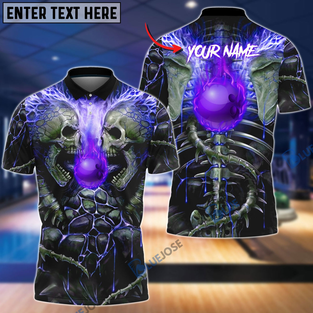 BlueJose Bowling Ball Skull Personalized Name Team Name 3D Shirt (4 Colors)