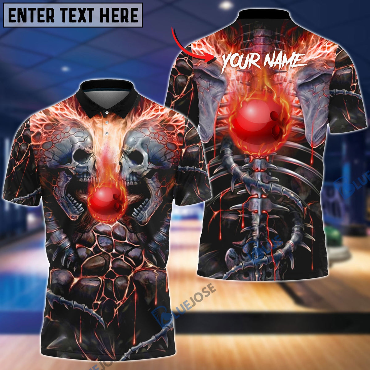 BlueJose Bowling Ball Skull Personalized Name Team Name 3D Shirt (4 Colors)