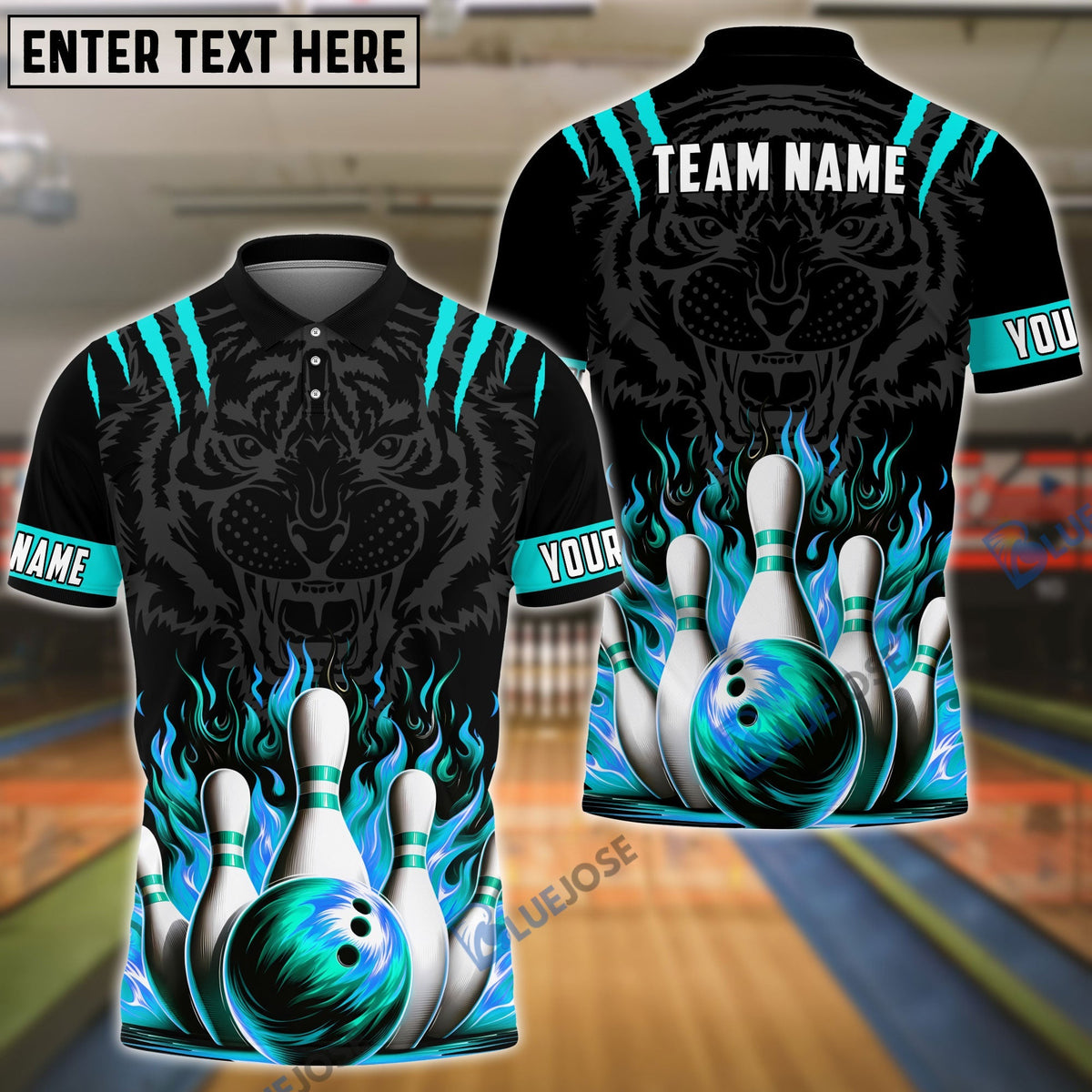 BlueJose Bowling And Pins Tiger Pattern Customized Name, Team Name 3D Shirt (5 Colors)