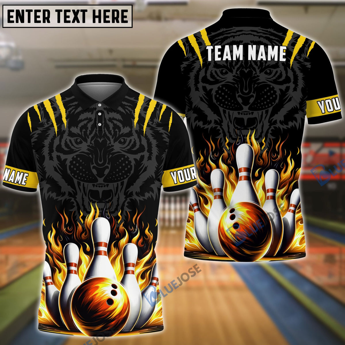 BlueJose Bowling And Pins Tiger Pattern Customized Name, Team Name 3D Shirt (5 Colors)