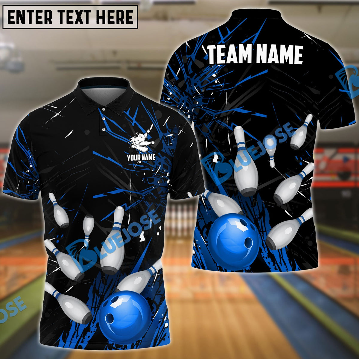 BlueJose Bowling And Pins Break Glass Pattern Customized Name 3D Shirt (5 Colors)