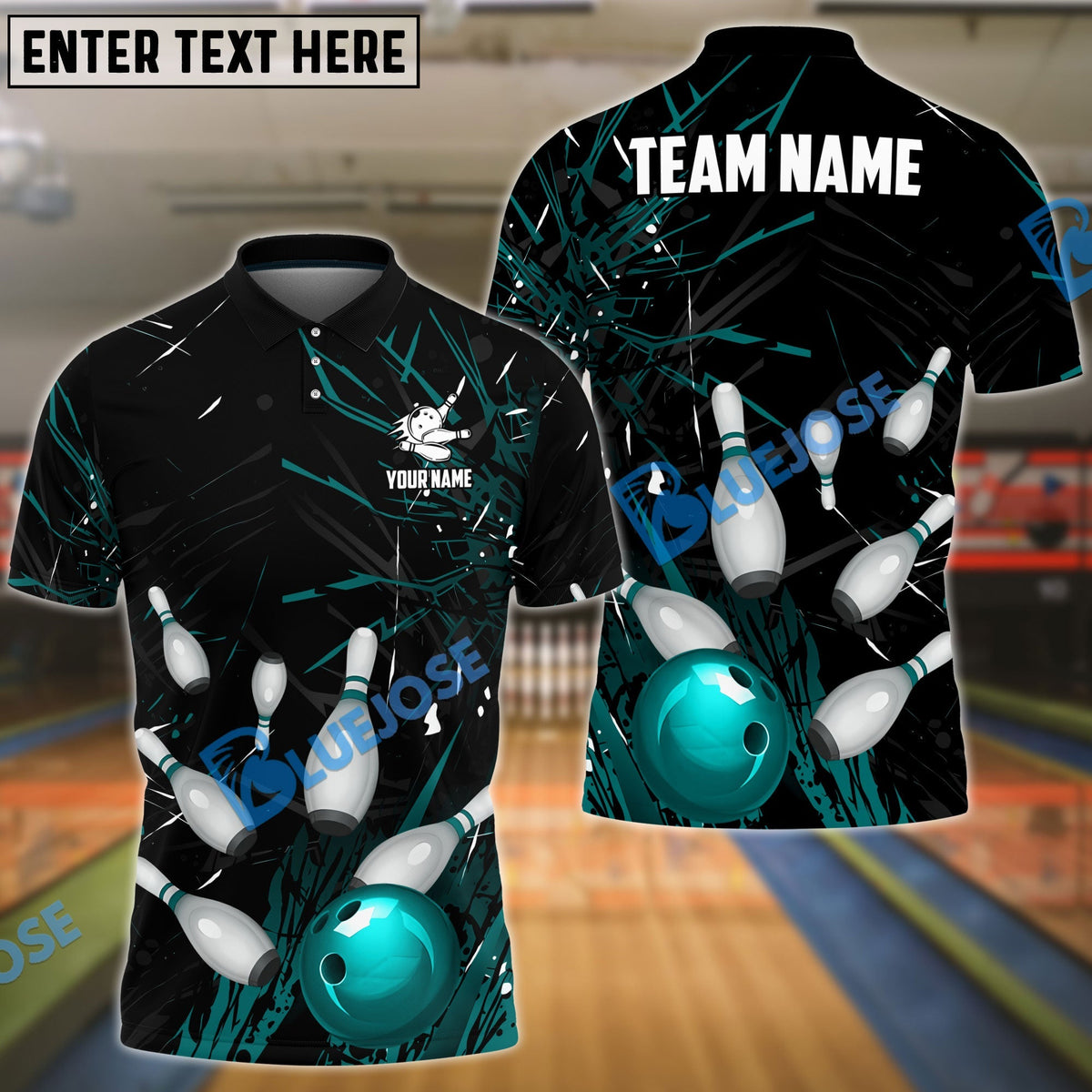 BlueJose Bowling And Pins Break Glass Pattern Customized Name 3D Shirt (5 Colors)
