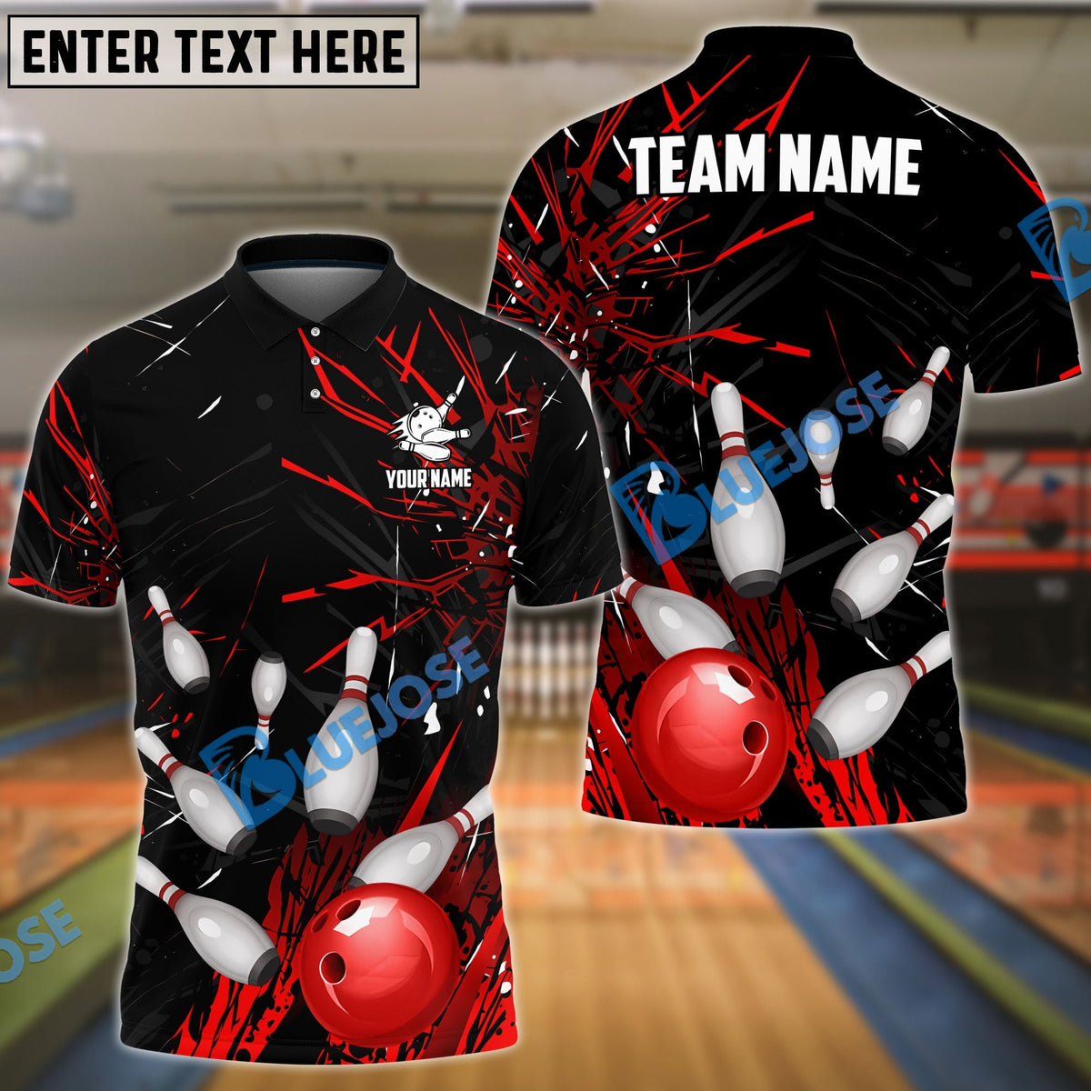 BlueJose Bowling And Pins Break Glass Pattern Customized Name 3D Shirt (5 Colors)