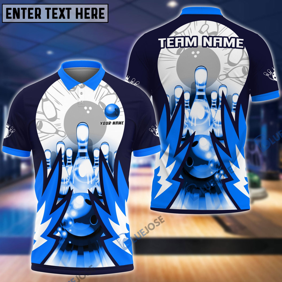 BlueJose Bowling And Pins Wing Pattern Customized Name, Team Name 3D Shirt (4 Colors)