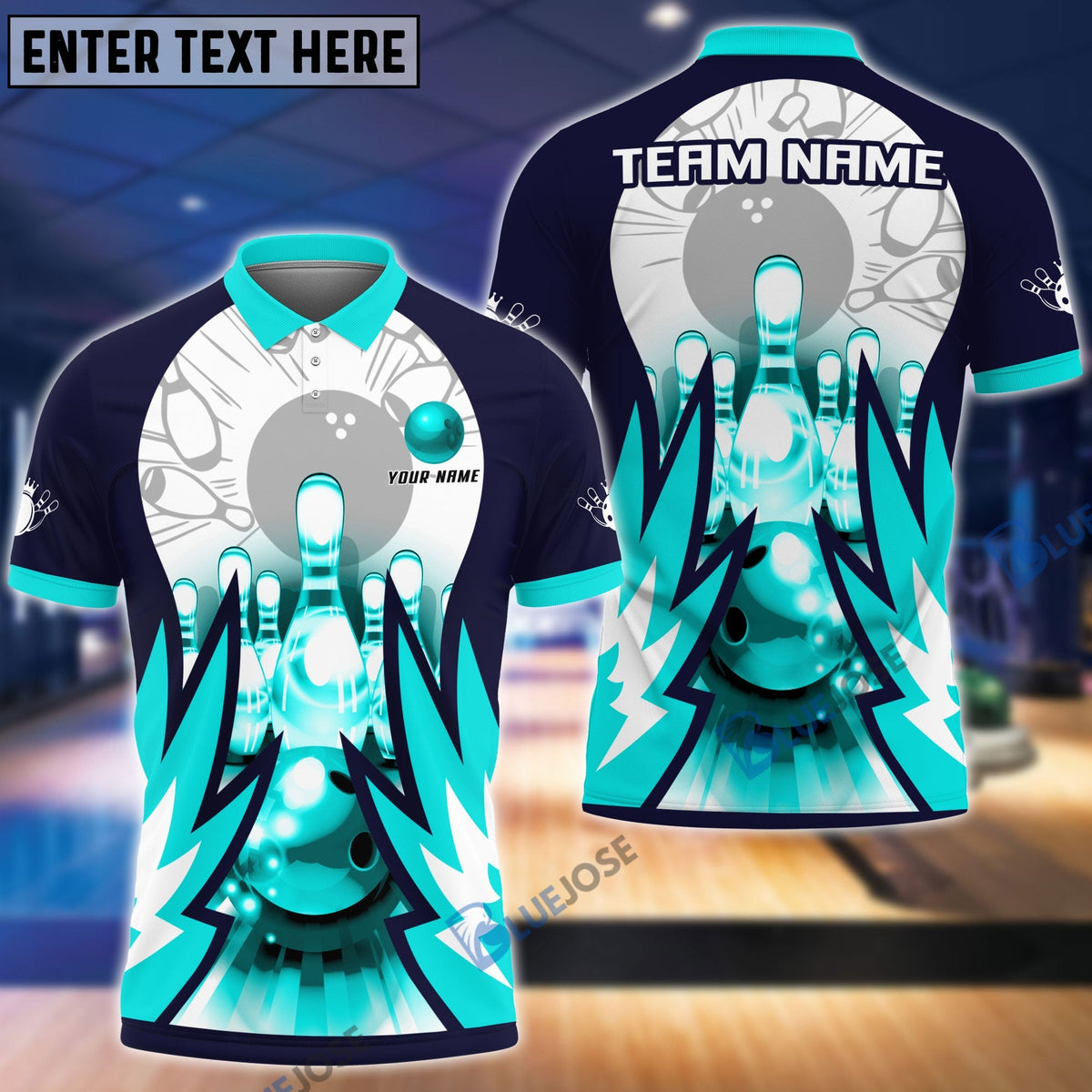 BlueJose Bowling And Pins Wing Pattern Customized Name, Team Name 3D Shirt (4 Colors)