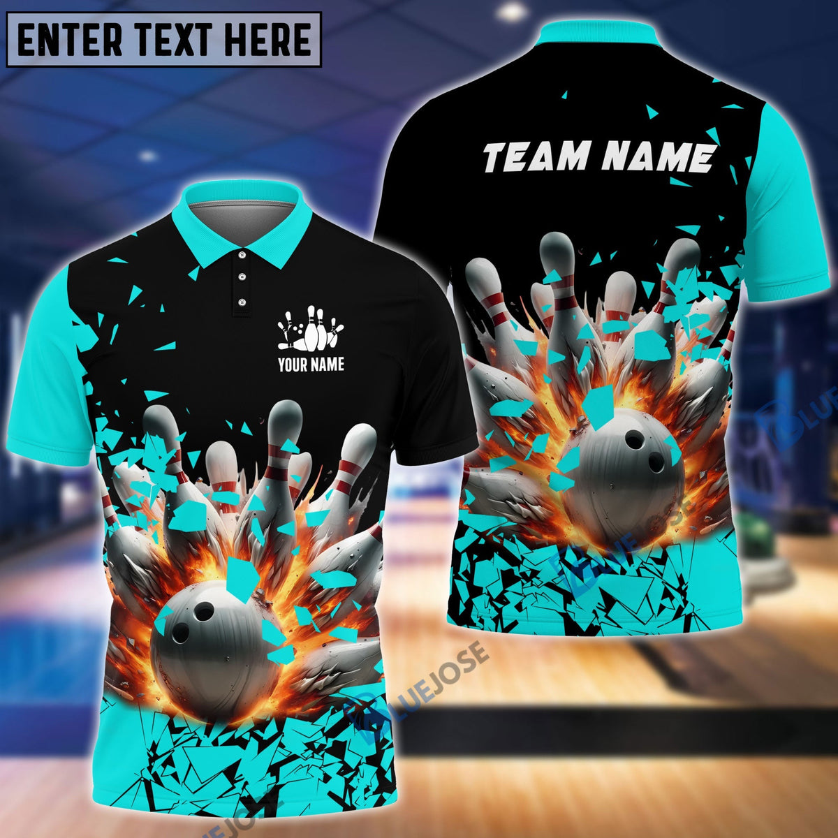 BlueJose Bowling And Pins Diamond Broken Customized Name, Team Name 3D Shirt (4 Colors)