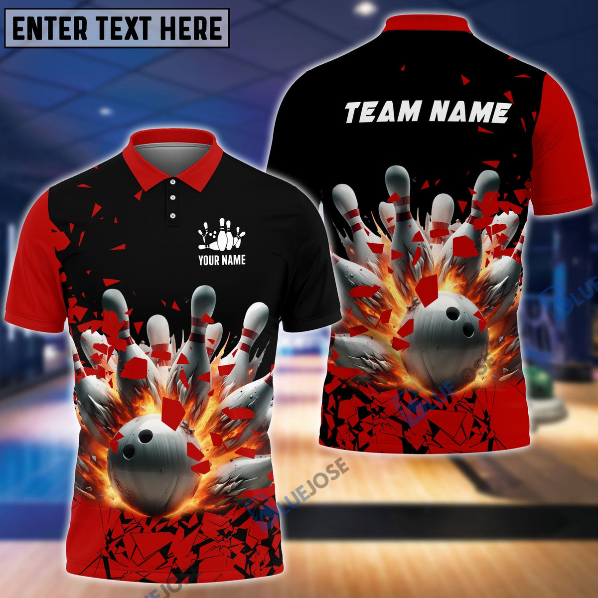 BlueJose Bowling And Pins Diamond Broken Customized Name, Team Name 3D Shirt (4 Colors)