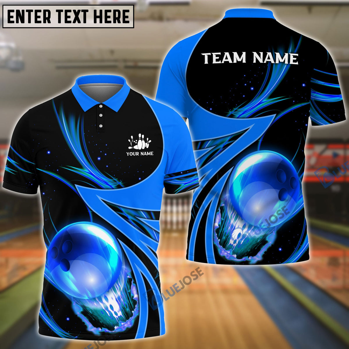 BlueJose Bowling And Pins Galaxy Pattern Customized Name, Team Name 3D Shirt (4 Colors)